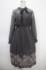 axes femme / レース柄プリントワンピース M 黒 Y-25-04-26-074-AX-OP-SZ-ZI