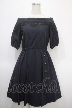 画像1: axes femme / レース切替オフショルワンピース M 紺 Y-25-04-26-076-AX-OP-SZ-ZY
