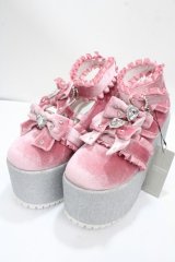 Ank Rouge / キラキラビジューベロアリボン厚底シューズ LL ピンク Y-25-04-26-009-CA-SH-SZ-ZY