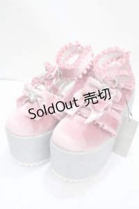 Ank Rouge / キラキラビジューベロアリボン厚底シューズ LL ピンク Y-25-04-26-009-CA-SH-SZ-ZY