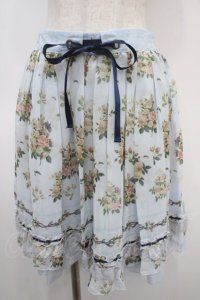 axes femme / 転写風ローズブーケスカート M ブルー Y-25-04-26-118-AX-SK-SZ-ZY