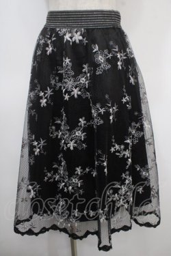 画像1: axes femme / カラー刺繍レーススカート M 黒 Y-25-04-26-128-AX-SK-SZ-ZY