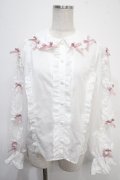 Chalmiere / フリルブラウス M 白×ピンク Y-25-04-26-013-LO-BL-SZ-ZY