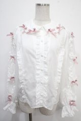 Chalmiere / フリルブラウス M 白×ピンク Y-25-04-26-013-LO-BL-SZ-ZY