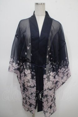 画像1: axes femme kawaii / 桜柄シアー着物風羽織 M 紺 Y-25-04-26-035-AX-TO-SZ-ZY