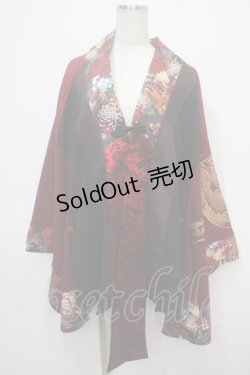 画像1: Qutie Frash / 着物袖ロングカーディガン  黒×赤 Y-25-04-28-042-QU-JA-SZ-ZY