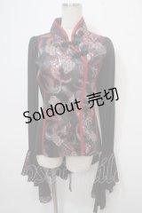 Qutie Frash / チャイナ姫袖カットソー  黒×赤 Y-25-04-28-047-QU-TO-SZ-ZY