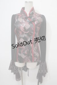 Qutie Frash / チャイナ姫袖カットソー  黒×赤 Y-25-04-28-047-QU-TO-SZ-ZY