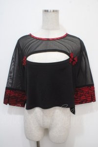 Qutie Frash / チャイナメッシュカットソー  黒×赤 Y-25-04-28-048-QU-TO-SZ-ZY