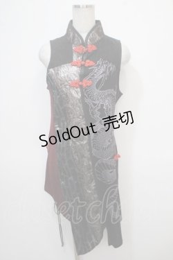画像1: Qutie Frash / 龍ptチャイナアシメノースリーブチュニック  黒×赤 Y-25-04-28-055-QU-OP-SZ-ZY