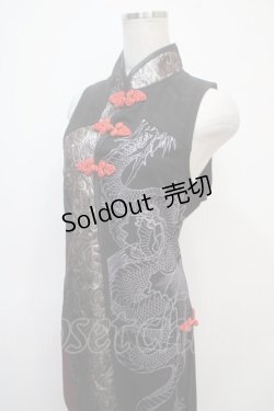 画像3: Qutie Frash / 龍ptチャイナアシメノースリーブチュニック  黒×赤 Y-25-04-28-055-QU-OP-SZ-ZY