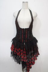 Qutie Frash / ラップ付きホルターコルセットベスト  黒×赤 Y-25-04-28-057-QU-OP-SZ-ZY