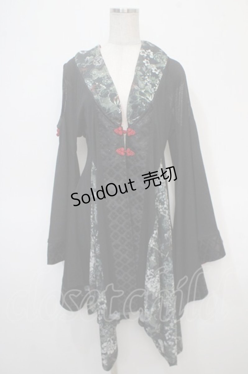 画像1: Qutie Frash / アシメ着物カーデ  黒 Y-25-04-28-059-QU-JA-SZ-ZY (1)