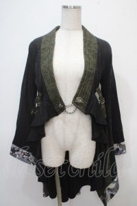 Qutie Frash / 着物ロングカーデ  黒×緑 Y-25-04-28-061-QU-JA-SZ-ZY