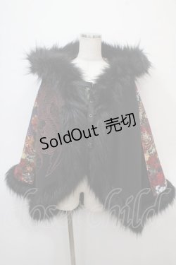 画像1: Qutie Frash / ファー付きポンチョコート  黒×赤 Y-25-04-28-062-QU-CO-SZ-ZY