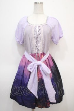 画像1: axes femme POETIQUE / パフ袖パネル柄ワンピース M ラベンダー Y-25-04-28-013-AX-OP-SZ-ZY