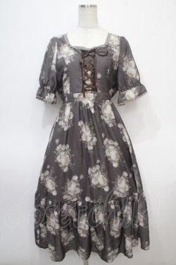 画像1: axes femme / クラシカルフラワーワンピース/ミュルーズ染織美術館コラボ F 茶 Y-25-04-28-015-AX-OP-SZ-ZY