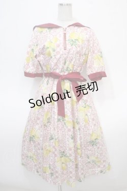 画像1: axes femme / レモン×タイル柄セーラーワンピース  赤 Y-25-04-28-023-AX-OP-SZ-ZY