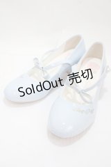 Sheep Puff / ロゴプリントリボンパンプス 38 サックス Y-25-04-30-063-LO-SH-SZ-ZY