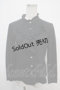 axes femme / ラッフルフリル立ち襟ブラウス M 黒 Y-25-04-30-073-AX-BL-SZ-ZY