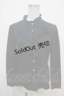 画像1: axes femme / ラッフルフリル立ち襟ブラウス M 黒 Y-25-04-30-073-AX-BL-SZ-ZY