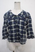 axes femme / チェックブラウス M 紺 Y-25-04-30-077-AX-BL-SZ-ZY