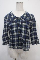 axes femme / チェックブラウス M 紺 Y-25-04-30-077-AX-BL-SZ-ZY