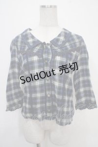 axes femme / チェックブラウス M 紺 Y-25-04-30-077-AX-BL-SZ-ZY