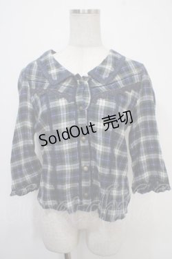 画像1: axes femme / チェックブラウス M 紺 Y-25-04-30-077-AX-BL-SZ-ZY