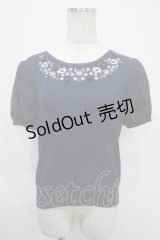 LODISPOTTO / シフォンスリーブ刺繍入りトップス M 紺 Y-25-04-30-080-LO-TO-SZ-ZY