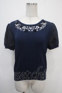 LODISPOTTO / シフォンスリーブ刺繍入りトップス M 紺 Y-25-04-30-080-LO-TO-SZ-ZY