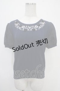 LODISPOTTO / シフォンスリーブ刺繍入りトップス M 紺 Y-25-04-30-080-LO-TO-SZ-ZY