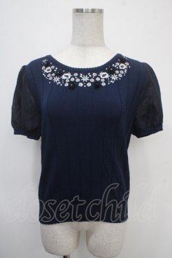 画像1: LODISPOTTO / シフォンスリーブ刺繍入りトップス M 紺 Y-25-04-30-080-LO-TO-SZ-ZY