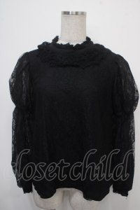 axes femme kawaii / レーシー2段パフ袖ブラウス M 黒 Y-25-04-30-083-AX-BL-SZ-ZY