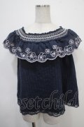 axes femme POETIQUE / 花刺繍オフショルトップス M 紺 Y-25-04-30-084-AX-TO-SZ-ZY