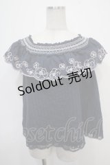 axes femme POETIQUE / 花刺繍オフショルトップス M 紺 Y-25-04-30-084-AX-TO-SZ-ZI