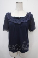 axes femme / 袖リボンプルオーバー M 紺 Y-25-04-30-087-AX-TO-SZ-ZY