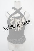 Na+H / 楊柳ガーゼホルターフリルキャミソール  黒 Y-25-04-30-101-PU-TO-SZ-ZY