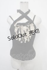 Na+H / 楊柳ガーゼホルターフリルキャミソール  黒 Y-25-04-30-101-PU-TO-SZ-ZY