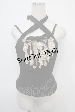 画像1: Na+H / 楊柳ガーゼホルターフリルキャミソール  黒 Y-25-04-30-101-PU-TO-SZ-ZY