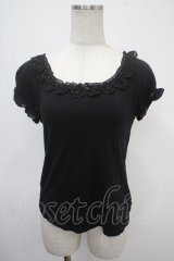 Emily Temple cute / スカラップ刺繍パフカットソー  黒 Y-25-04-30-110-ET-TO-SZ-ZY