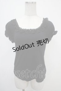 Emily Temple cute / スカラップ刺繍パフカットソー  黒 Y-25-04-30-110-ET-TO-SZ-ZY