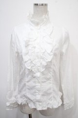 PEACE NOW / スタンドカラーフリルブラウス M 白 Y-25-04-30-113-PU-BL-SZ-ZY