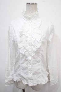 PEACE NOW / スタンドカラーフリルブラウス M 白 Y-25-04-30-113-PU-BL-SZ-ZY