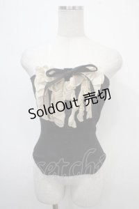 Na+H / 楊柳ガーゼホルターフリルコルセット  黒 Y-25-04-30-137-PU-TO-SZ-ZY