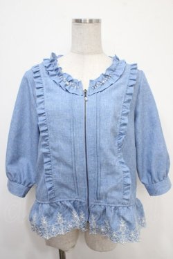画像1: axes femme / ノーカラー刺繍フリルジャケット  サックス Y-25-05-05-038-AX-TO-SZ-ZY