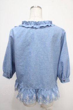 画像2: axes femme / ノーカラー刺繍フリルジャケット  サックス Y-25-05-05-038-AX-TO-SZ-ZY