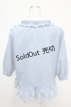 画像2: axes femme / ノーカラー刺繍フリルジャケット  サックス Y-25-05-05-038-AX-TO-SZ-ZY