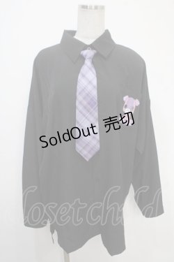 画像1: NieR Clothing / チェックネクタイ付きシャツ  黒 Y-25-05-05-043-PU-TO-SZ-ZY