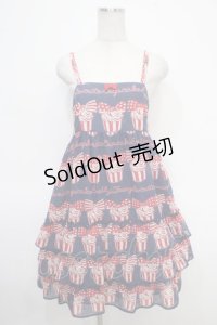 Emily Temple cute / cup cakeロゴキャミソールワンピース  紺 Y-25-05-05-097-ET-OP-SZ-ZY